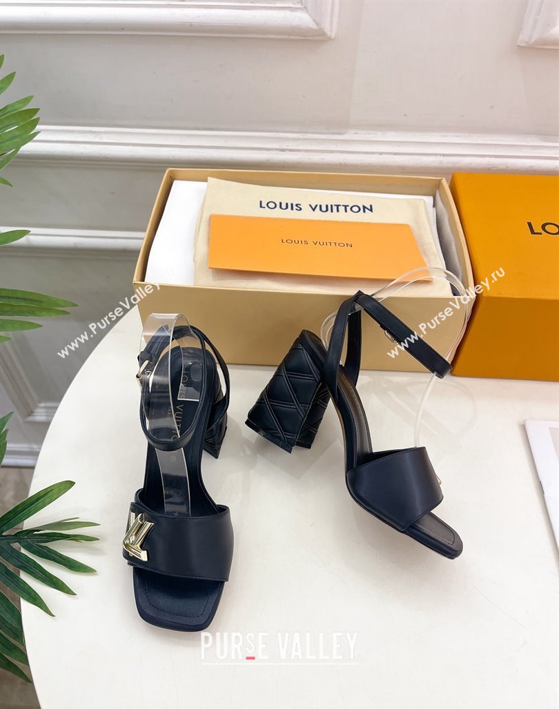 Louis Vuitton Shake Strap Sandals 9cm with Quilted Heel in Calfskin Black 2024 0426 (MD-240426085)