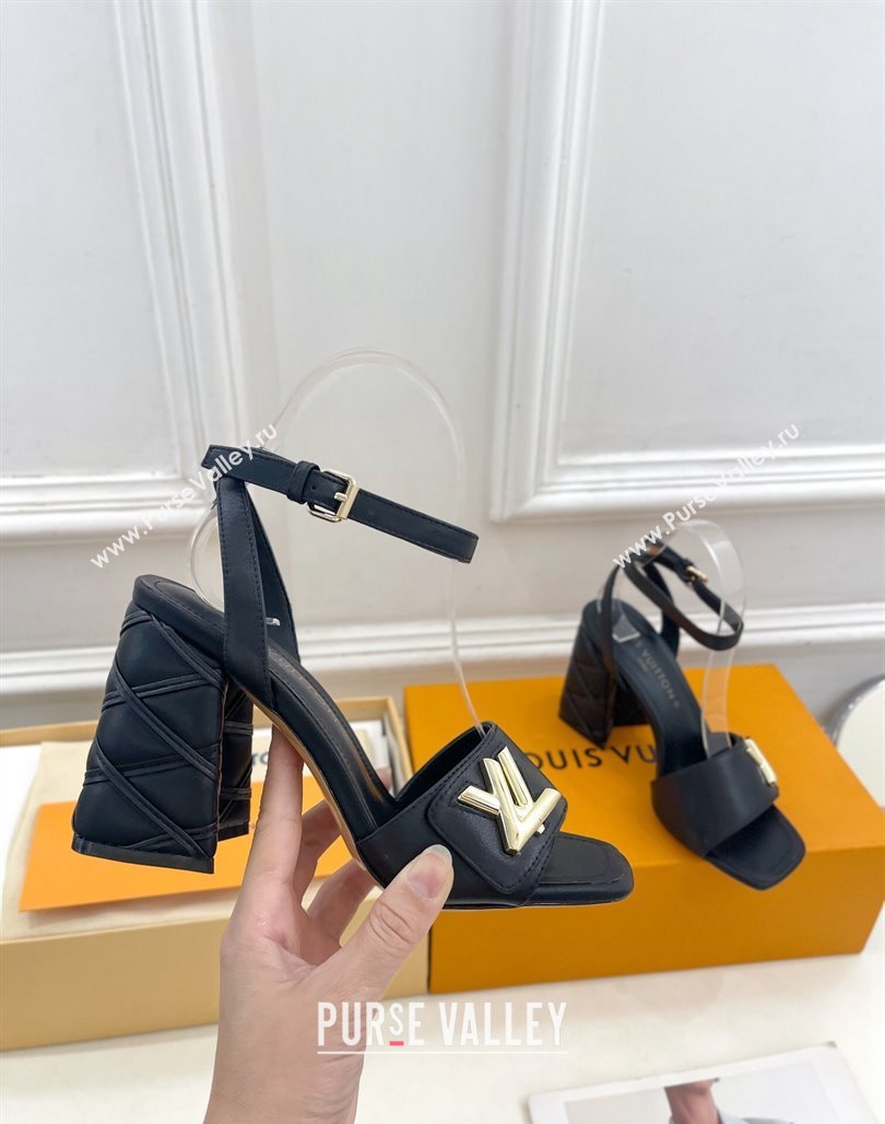 Louis Vuitton Shake Strap Sandals 9cm with Quilted Heel in Calfskin Black 2024 0426 (MD-240426085)