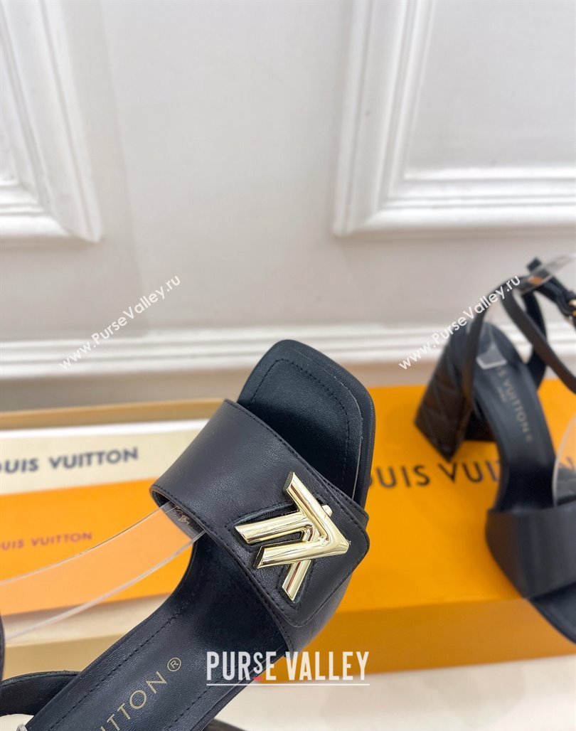 Louis Vuitton Shake Strap Sandals 9cm with Quilted Heel in Calfskin Black 2024 0426 (MD-240426085)