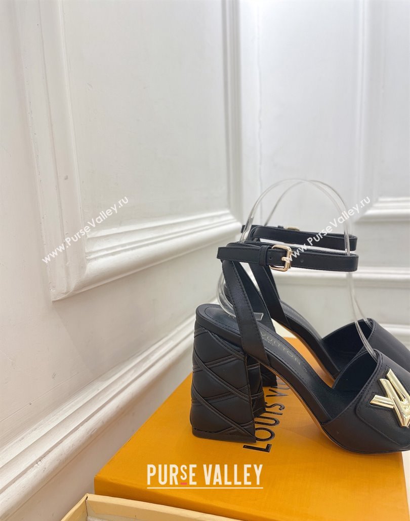 Louis Vuitton Shake Strap Sandals 9cm with Quilted Heel in Calfskin Black 2024 0426 (MD-240426085)
