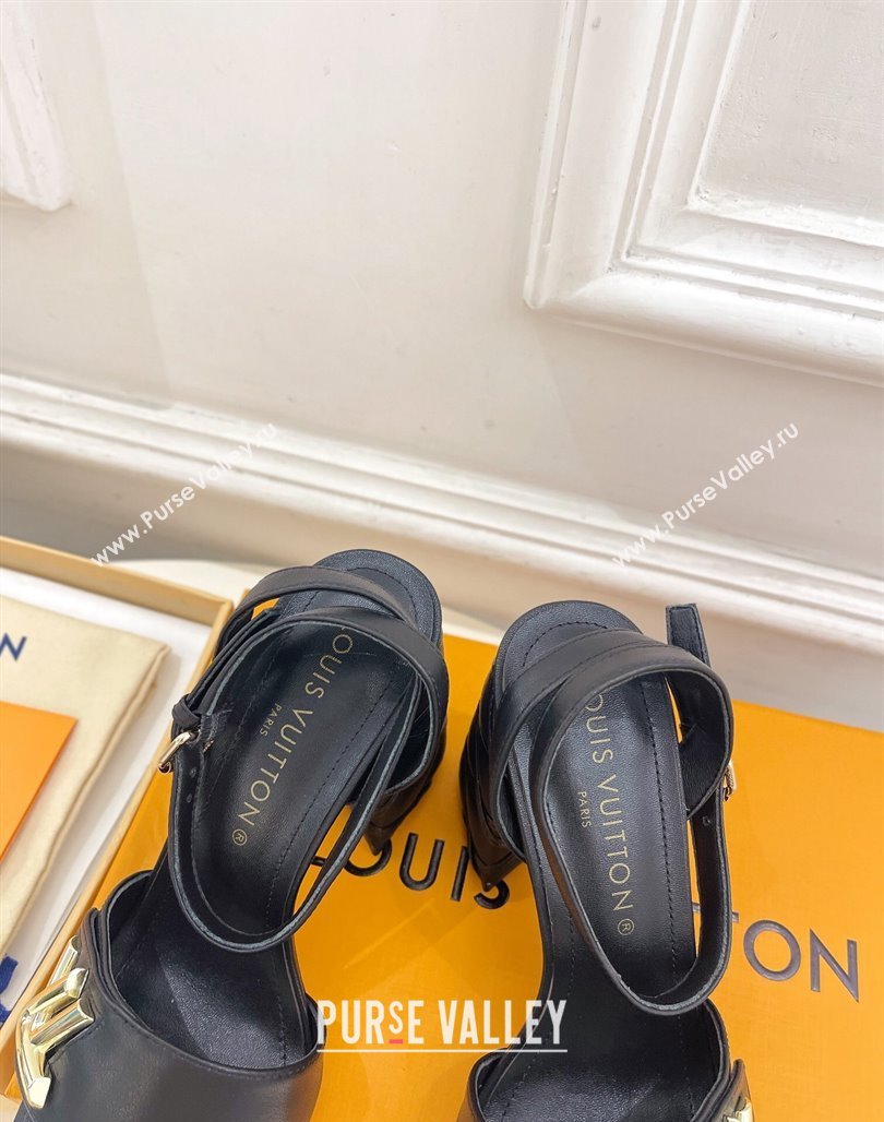 Louis Vuitton Shake Strap Sandals 9cm with Quilted Heel in Calfskin Black 2024 0426 (MD-240426085)