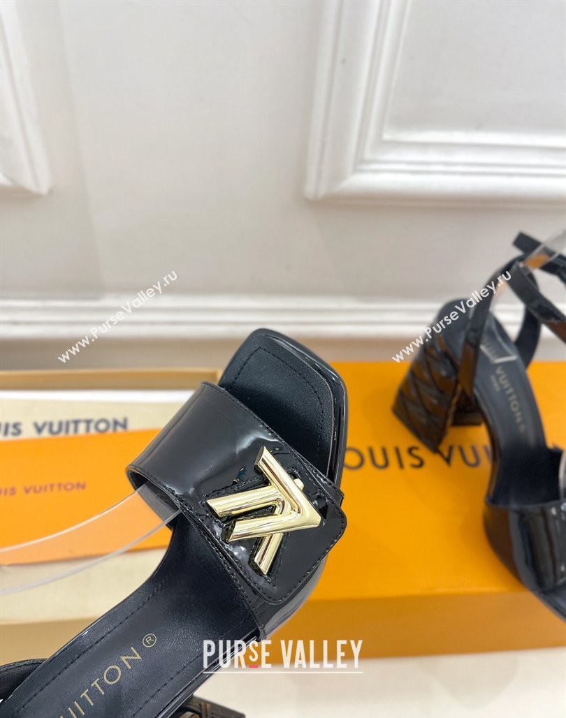 Louis Vuitton Shake Strap Sandals 9cm with Quilted Heel in Patent Calfskin Black 2024 0426 (MD-240426087)
