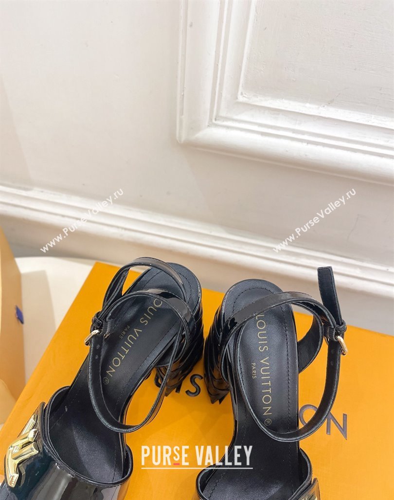Louis Vuitton Shake Strap Sandals 9cm with Quilted Heel in Patent Calfskin Black 2024 0426 (MD-240426087)