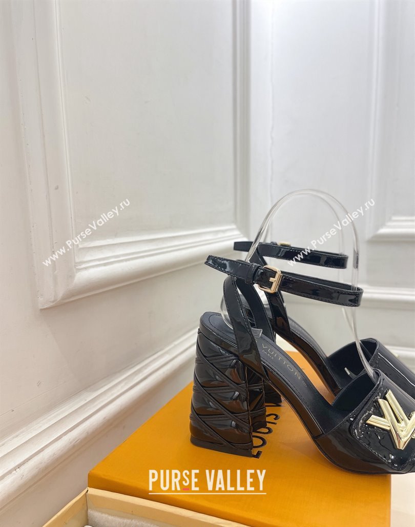 Louis Vuitton Shake Strap Sandals 9cm with Quilted Heel in Patent Calfskin Black 2024 0426 (MD-240426087)