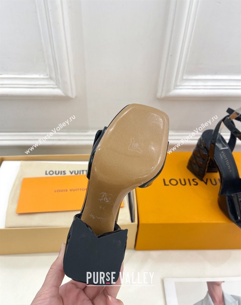 Louis Vuitton Shake Strap Sandals 9cm with Quilted Heel in Patent Calfskin Black 2024 0426 (MD-240426087)