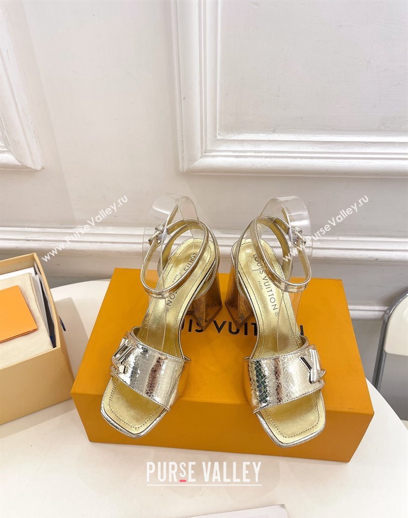 Louis Vuitton Shake Strap Sandals 9cm in Snakeskin Embossed Gold 2024 0426 (MD-240426089)
