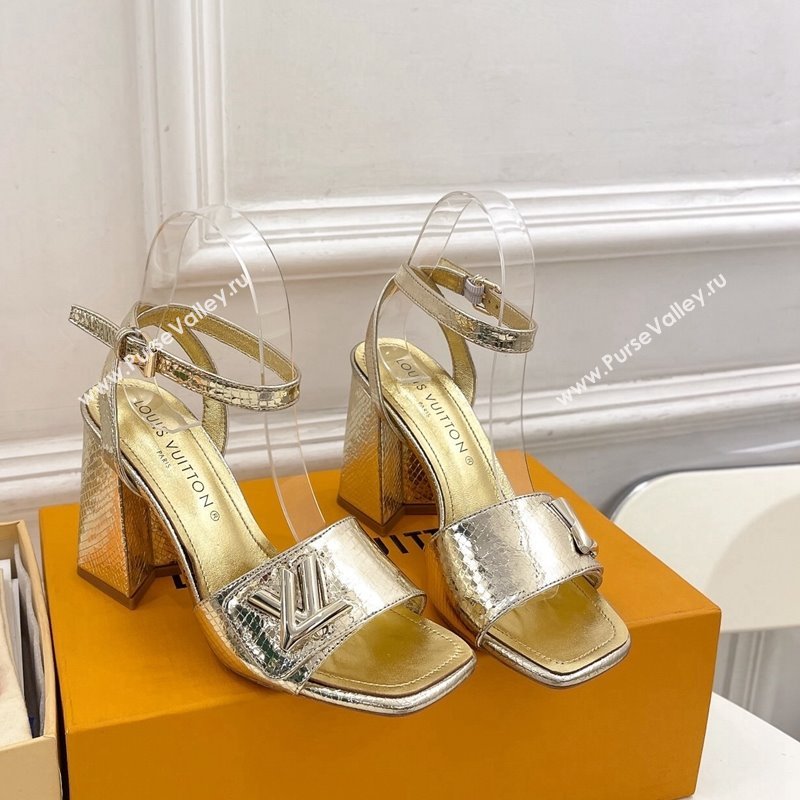 Louis Vuitton Shake Strap Sandals 9cm in Snakeskin Embossed Gold 2024 0426 (MD-240426089)