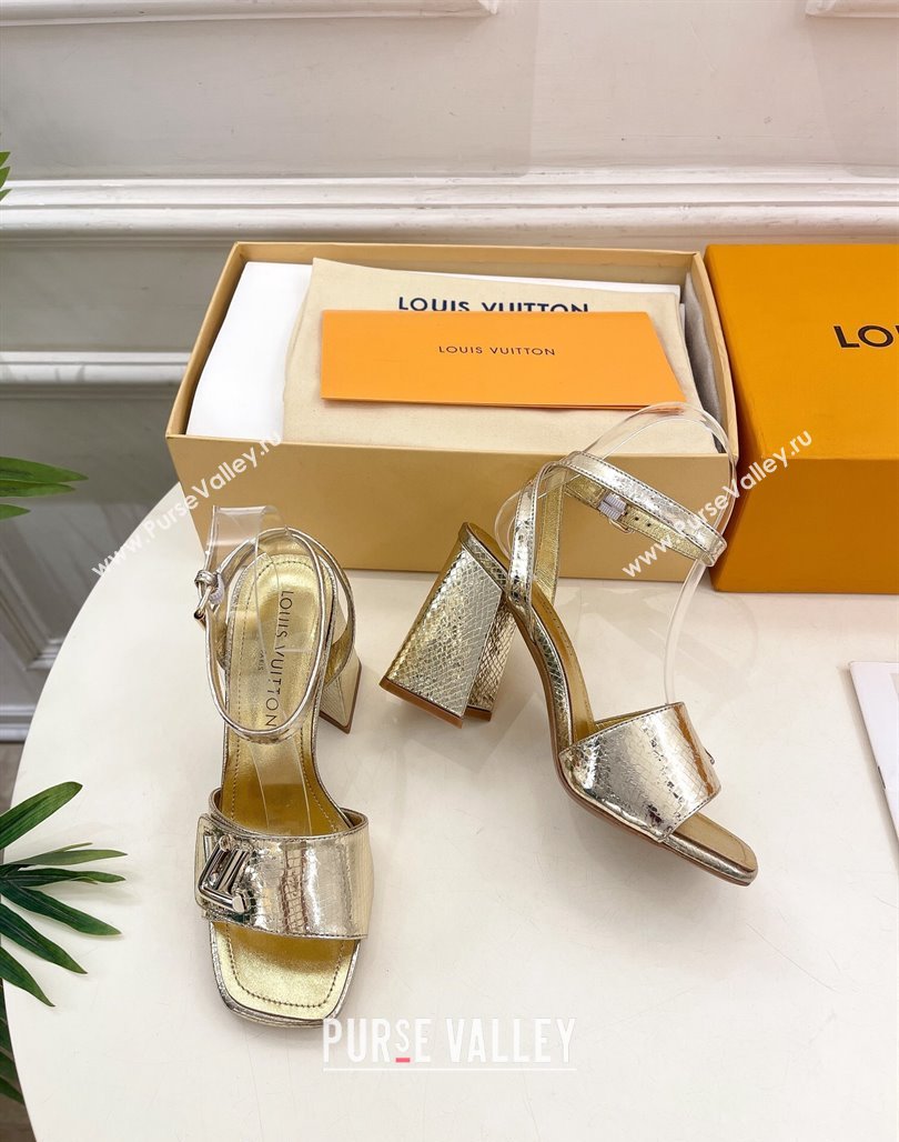 Louis Vuitton Shake Strap Sandals 9cm in Snakeskin Embossed Gold 2024 0426 (MD-240426089)