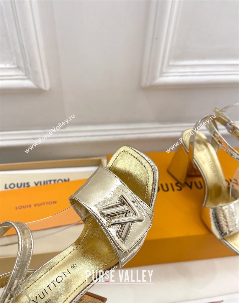 Louis Vuitton Shake Strap Sandals 9cm in Snakeskin Embossed Gold 2024 0426 (MD-240426089)