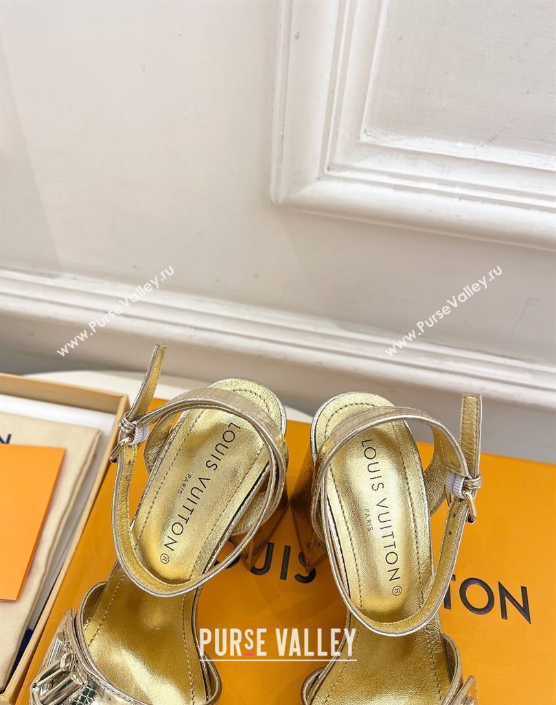 Louis Vuitton Shake Strap Sandals 9cm in Snakeskin Embossed Gold 2024 0426 (MD-240426089)