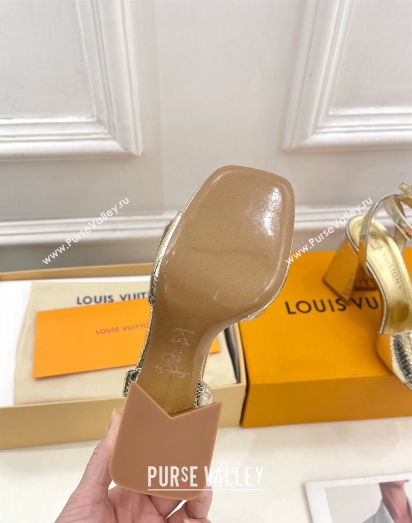 Louis Vuitton Shake Strap Sandals 9cm in Snakeskin Embossed Gold 2024 0426 (MD-240426089)