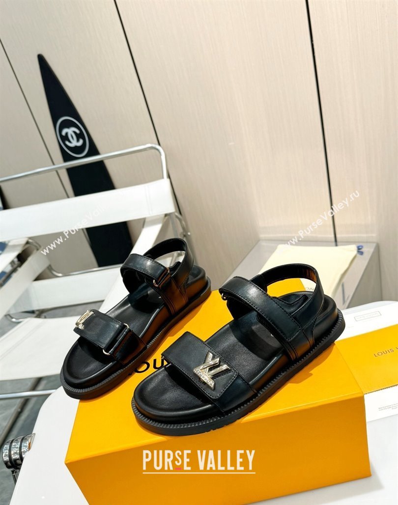 Louis Vuitton LV Sunset Flat Comfort Sandals in Calfskin Black 2024 0426 (MD-240426034)