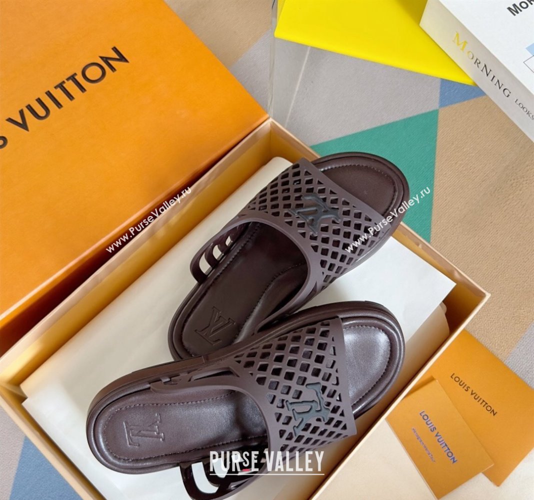 Louis Vuitton LV Waffle Flat Slide Sandals in Cut-outs TPU Dark Brown 2024 (MD-240426029)