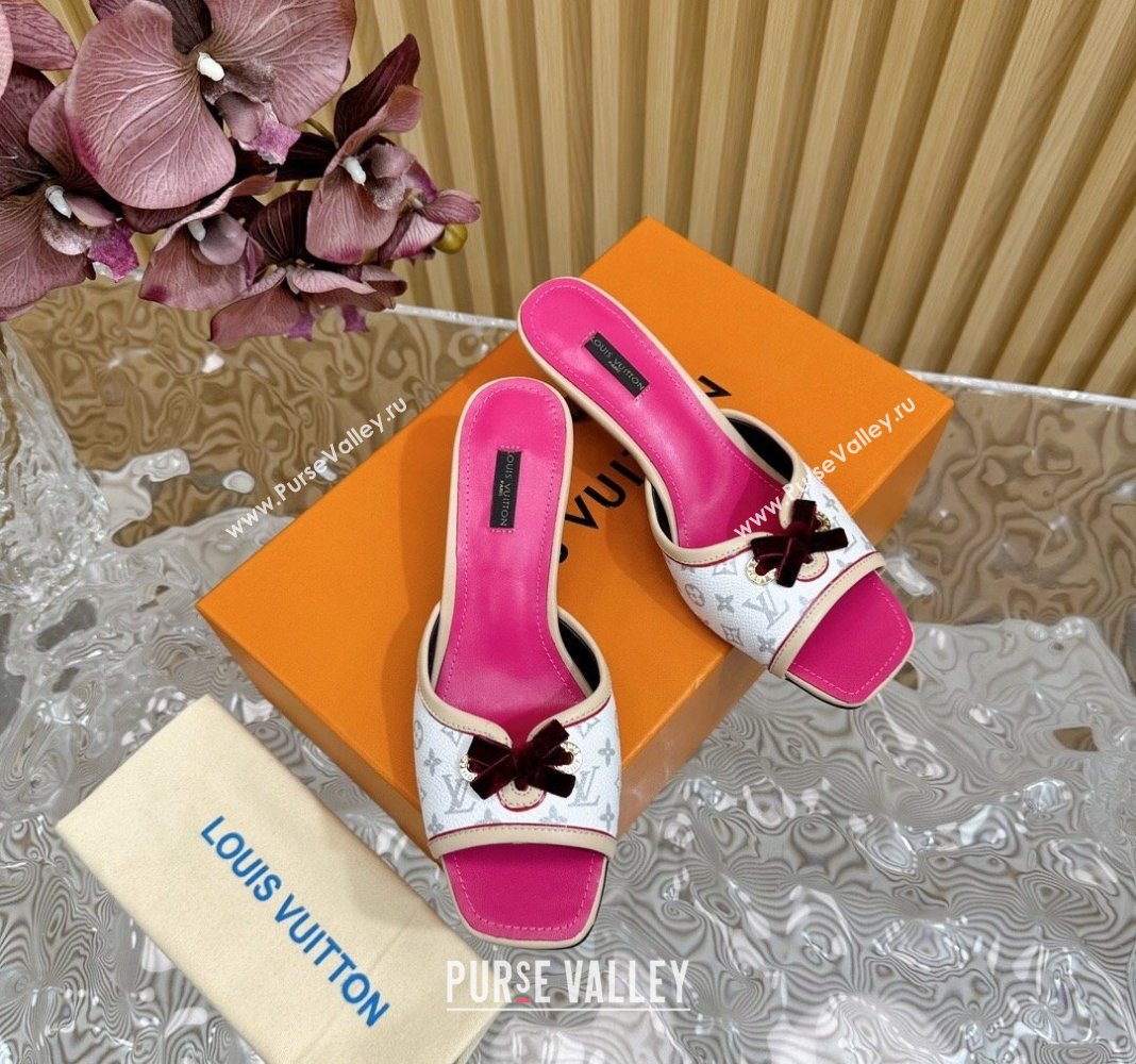 Louis Vuitton Monogram Canvas Heel Slide Sandals 6cm with Velvet Bow White 2024 (MD-240426093)