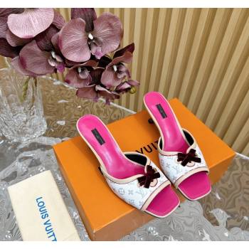 Louis Vuitton Monogram Canvas Heel Slide Sandals 6cm with Velvet Bow White 2024 (MD-240426093)
