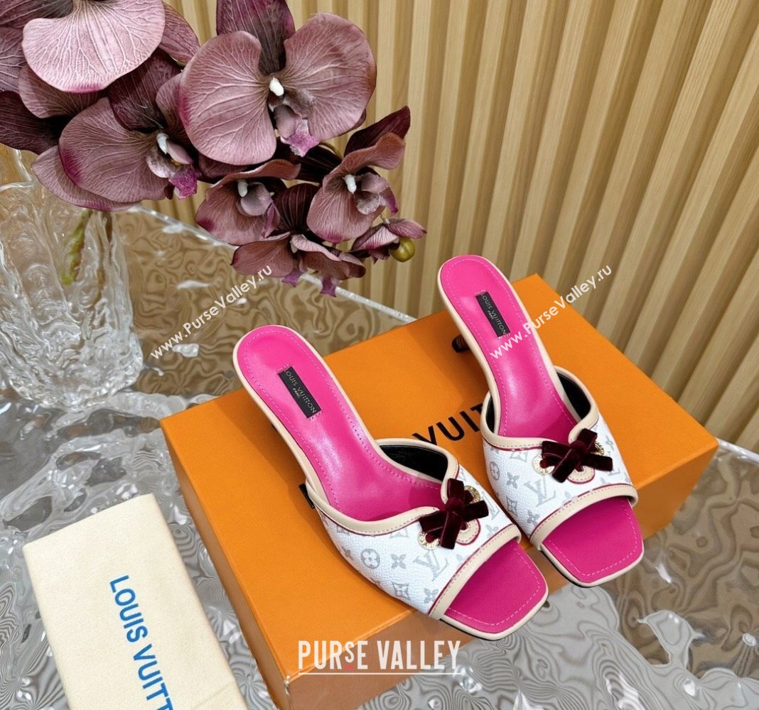 Louis Vuitton Monogram Canvas Heel Slide Sandals 6cm with Velvet Bow White 2024 (MD-240426093)
