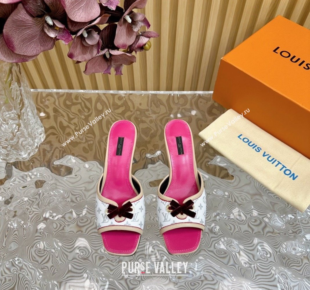 Louis Vuitton Monogram Canvas Heel Slide Sandals 6cm with Velvet Bow White 2024 (MD-240426093)