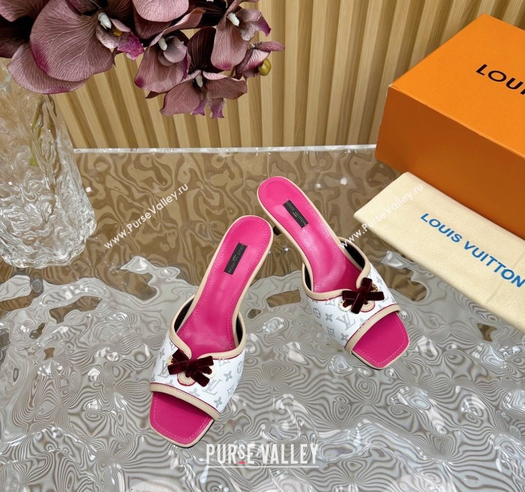 Louis Vuitton Monogram Canvas Heel Slide Sandals 6cm with Velvet Bow White 2024 (MD-240426093)