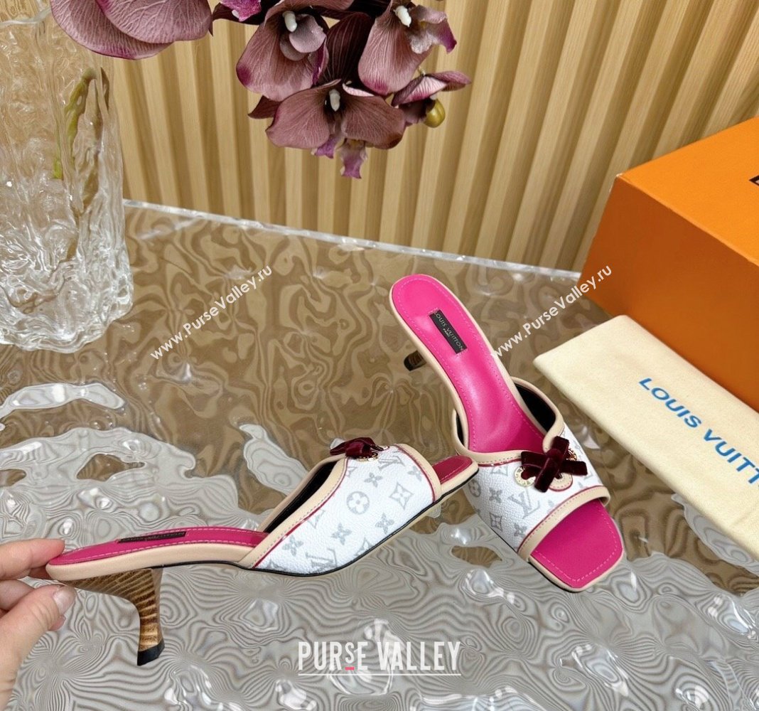 Louis Vuitton Monogram Canvas Heel Slide Sandals 6cm with Velvet Bow White 2024 (MD-240426093)