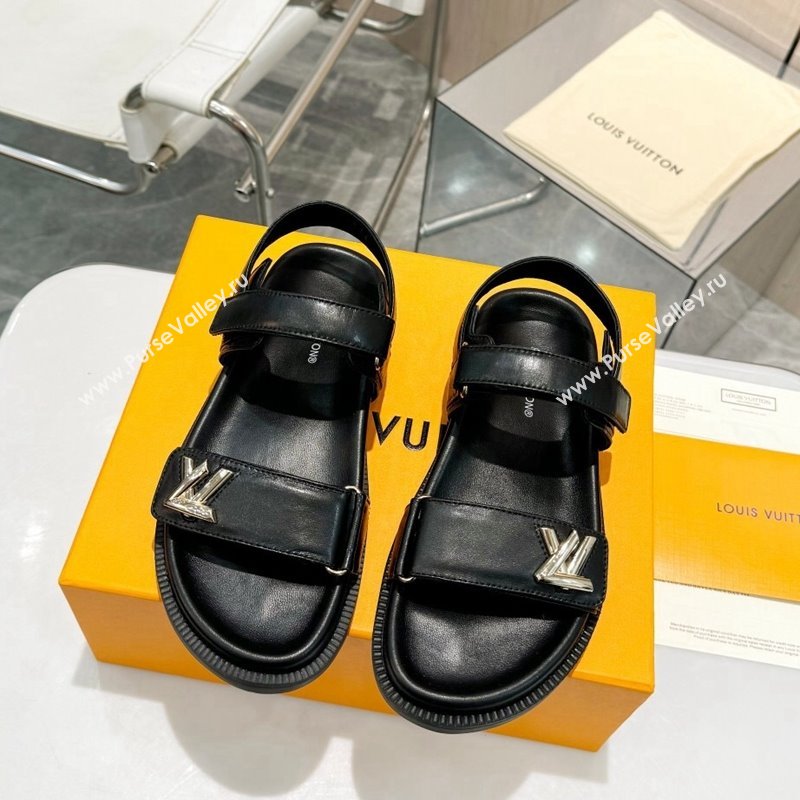 Louis Vuitton LV Sunset Flat Comfort Sandals in Calfskin Black 2024 0426 (MD-240426034)