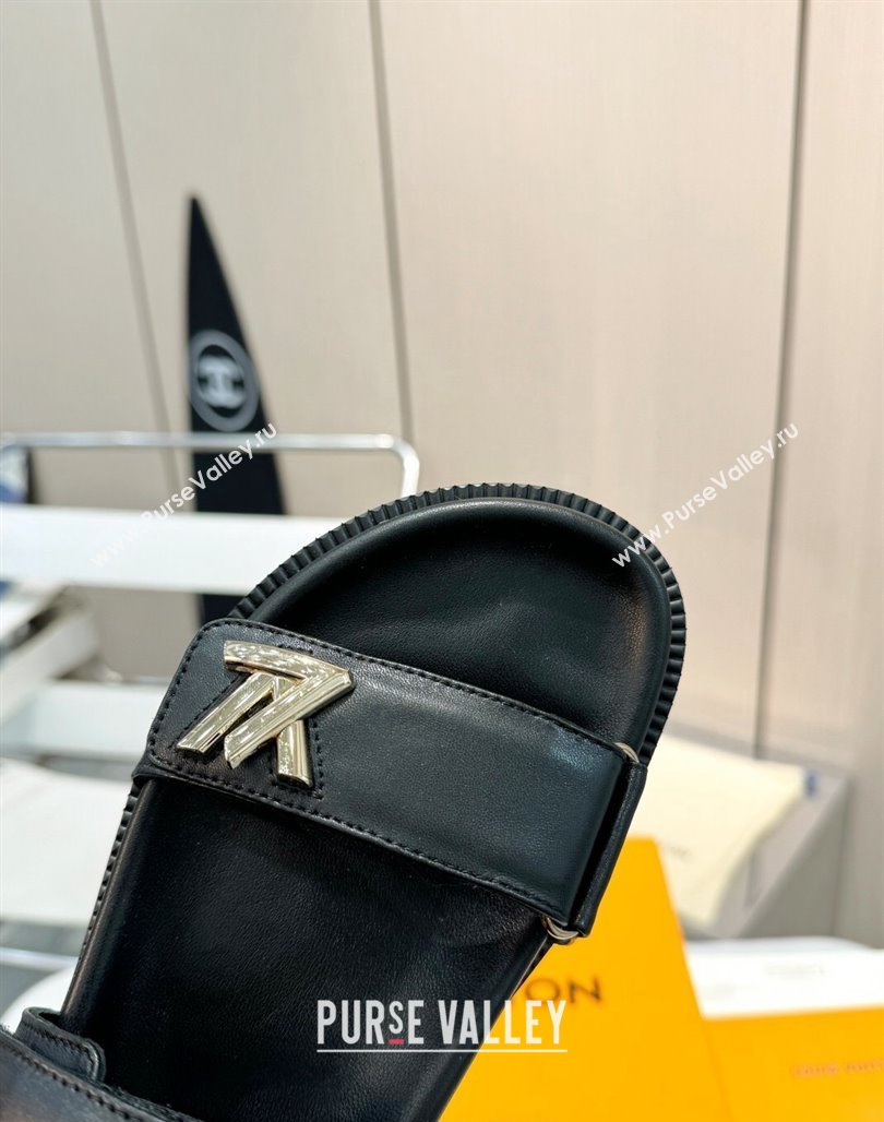Louis Vuitton LV Sunset Flat Comfort Sandals in Calfskin Black 2024 0426 (MD-240426034)
