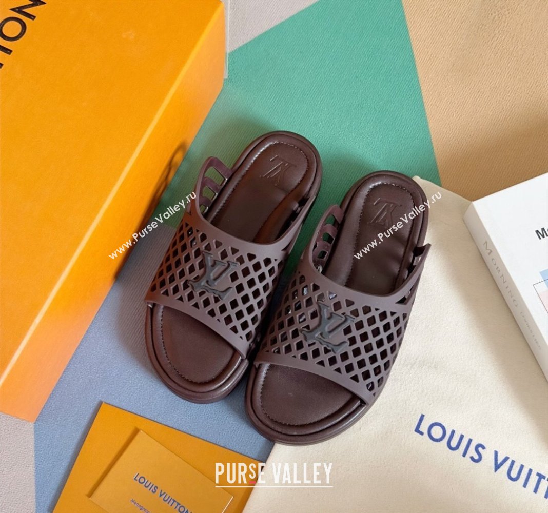 Louis Vuitton LV Waffle Flat Slide Sandals in Cut-outs TPU Dark Brown 2024 (MD-240426029)