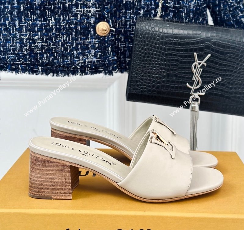 Louis Vuitton LV Capri Heel Slide Sandals 5cm in Calf Leather Grey 2024 (MD-240426105)