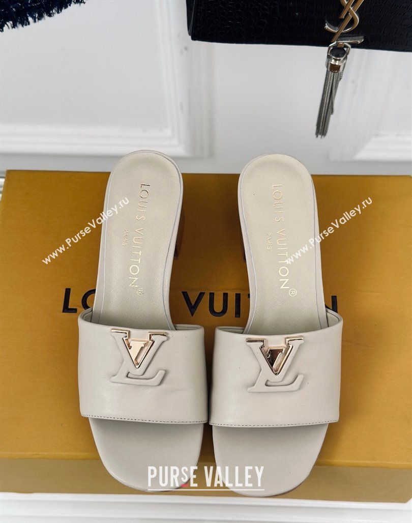 Louis Vuitton LV Capri Heel Slide Sandals 5cm in Calf Leather Grey 2024 (MD-240426105)