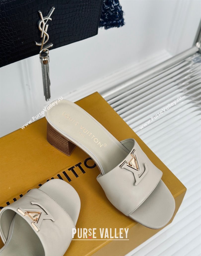 Louis Vuitton LV Capri Heel Slide Sandals 5cm in Calf Leather Grey 2024 (MD-240426105)