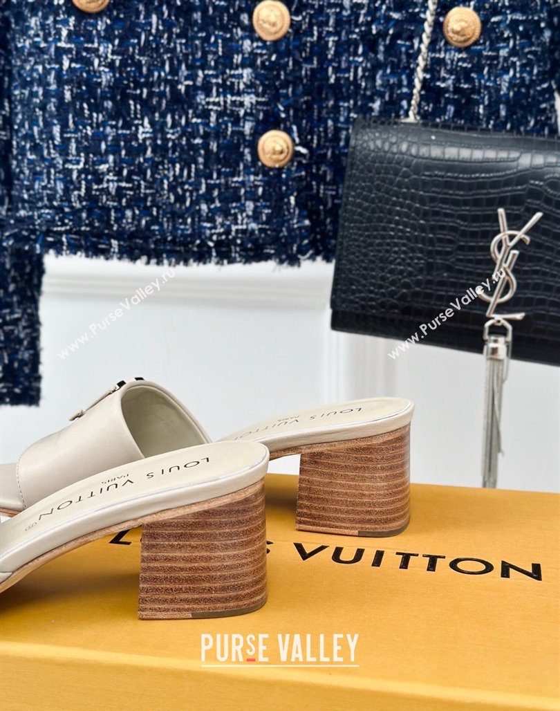 Louis Vuitton LV Capri Heel Slide Sandals 5cm in Calf Leather Grey 2024 (MD-240426105)