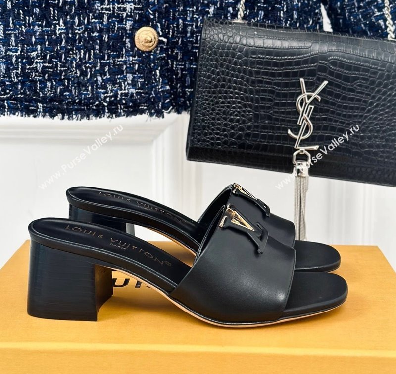 Louis Vuitton LV Capri Heel Slide Sandals 5cm in Calf Leather Black 2024 (MD-240426106)