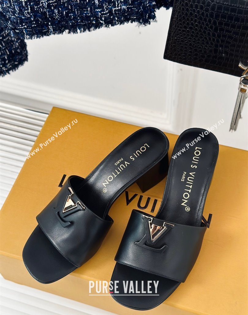 Louis Vuitton LV Capri Heel Slide Sandals 5cm in Calf Leather Black 2024 (MD-240426106)