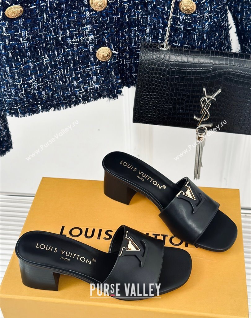 Louis Vuitton LV Capri Heel Slide Sandals 5cm in Calf Leather Black 2024 (MD-240426106)