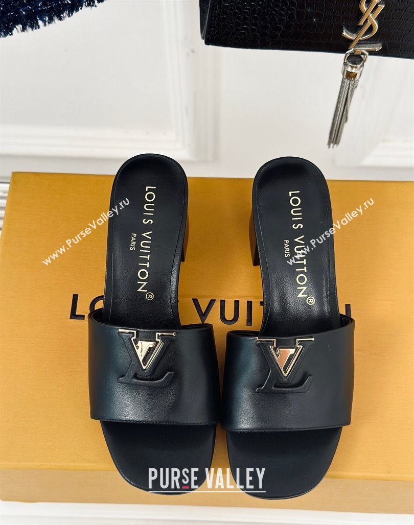 Louis Vuitton LV Capri Heel Slide Sandals 5cm in Calf Leather Black 2024 (MD-240426106)