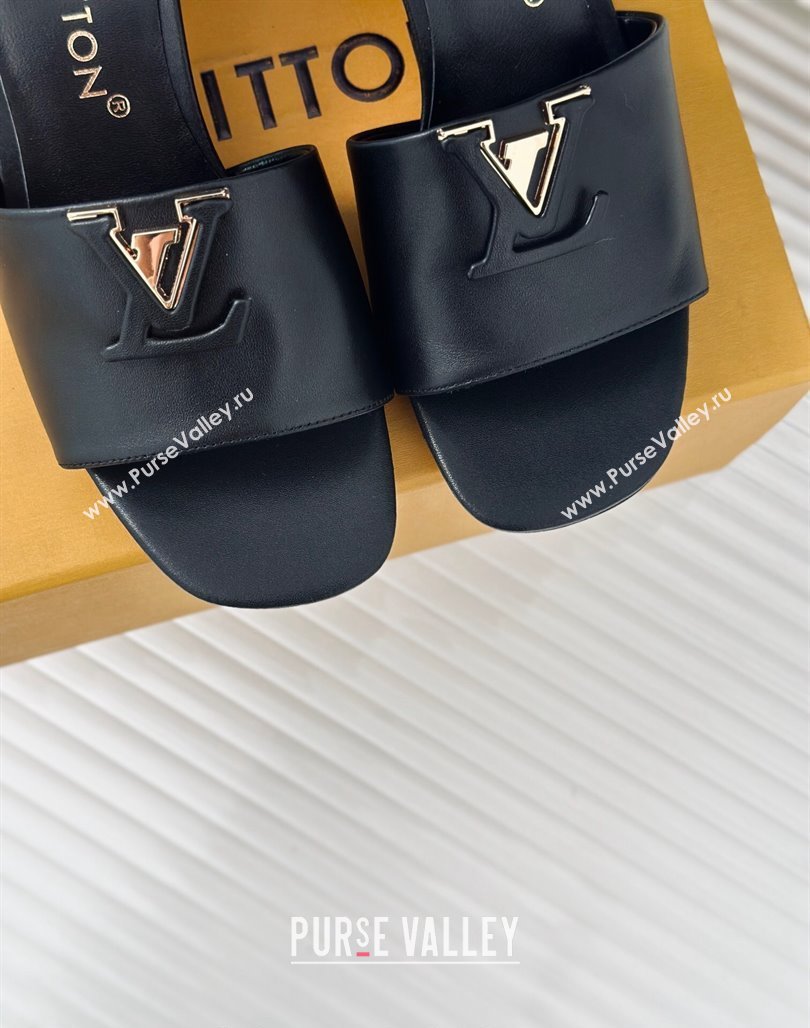 Louis Vuitton LV Capri Heel Slide Sandals 5cm in Calf Leather Black 2024 (MD-240426106)