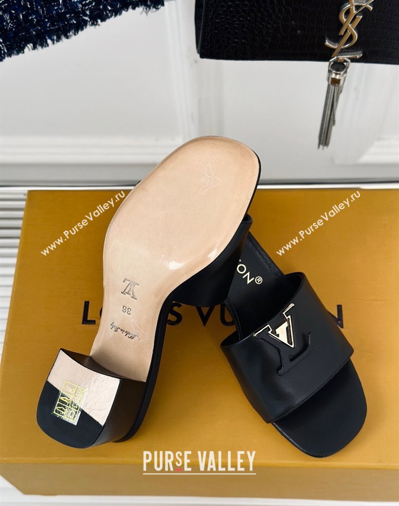 Louis Vuitton LV Capri Heel Slide Sandals 5cm in Calf Leather Black 2024 (MD-240426106)