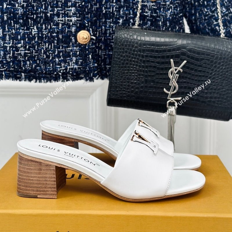 Louis Vuitton LV Capri Heel Slide Sandals 5cm in Calf Leather White 2024 (MD-240426107)