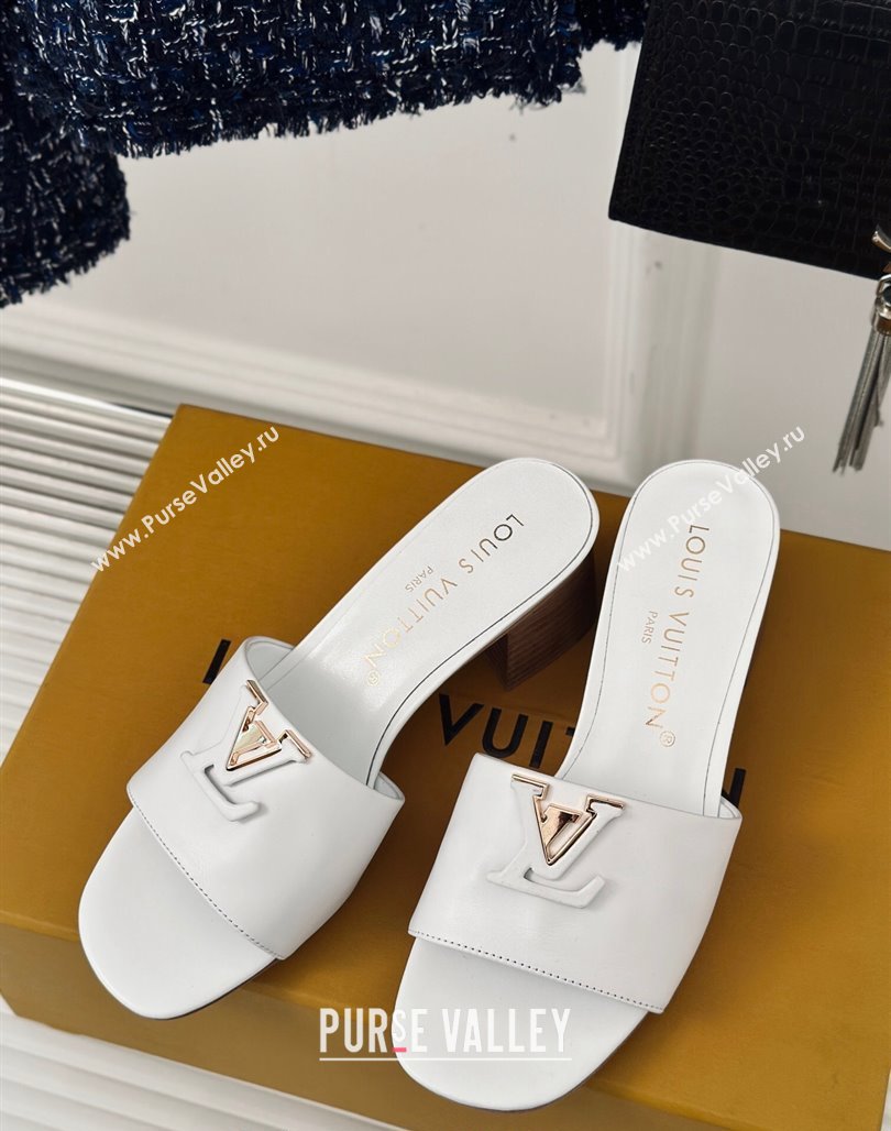 Louis Vuitton LV Capri Heel Slide Sandals 5cm in Calf Leather White 2024 (MD-240426107)