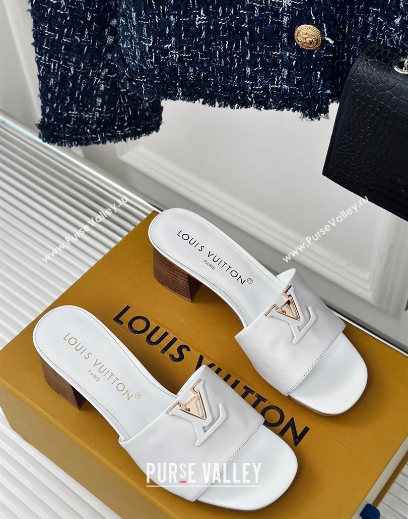 Louis Vuitton LV Capri Heel Slide Sandals 5cm in Calf Leather White 2024 (MD-240426107)