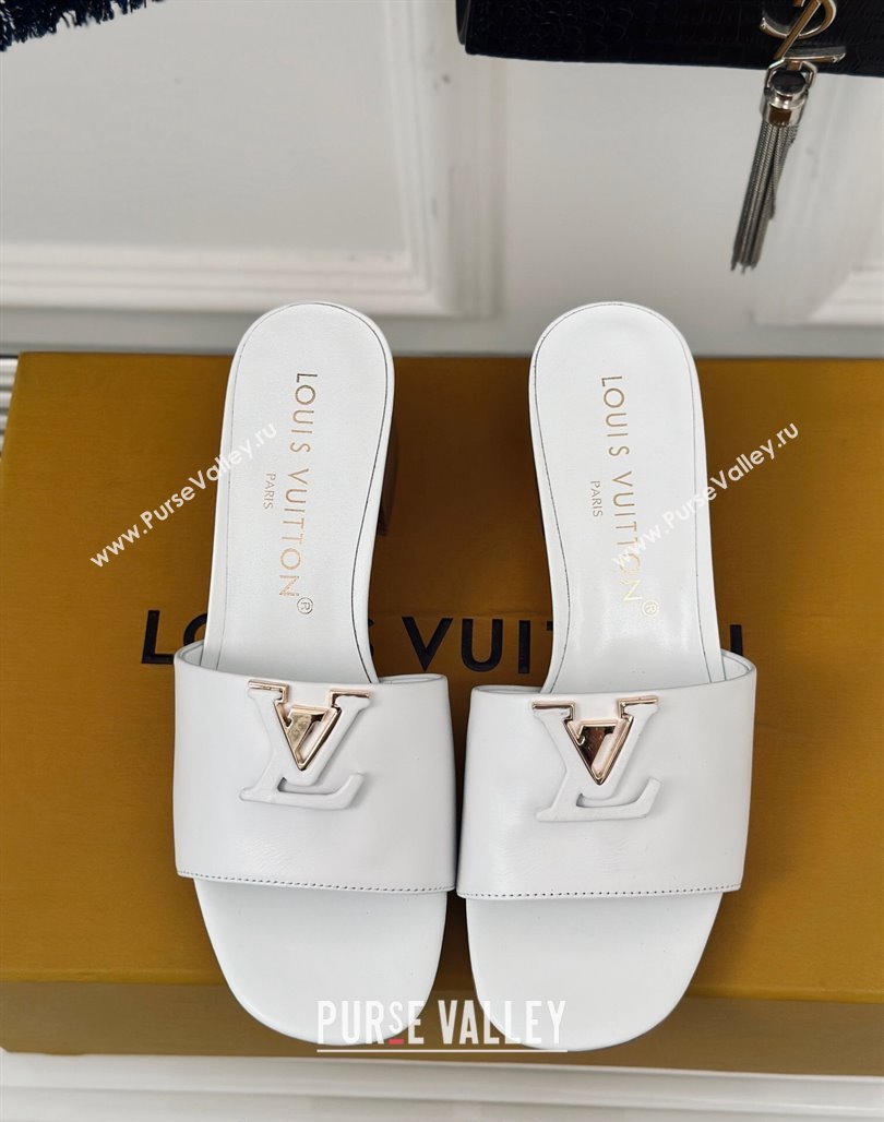 Louis Vuitton LV Capri Heel Slide Sandals 5cm in Calf Leather White 2024 (MD-240426107)