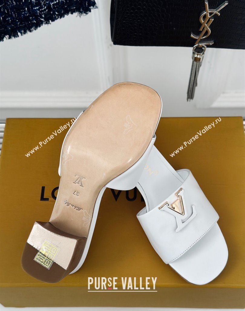Louis Vuitton LV Capri Heel Slide Sandals 5cm in Calf Leather White 2024 (MD-240426107)