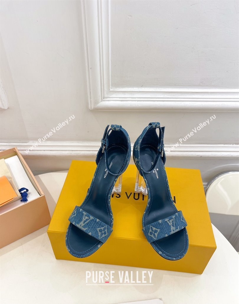 Louis Vuitton Blue Denim Sandals 10cm with Clear Heel 2024 0426 (MD-240426108)