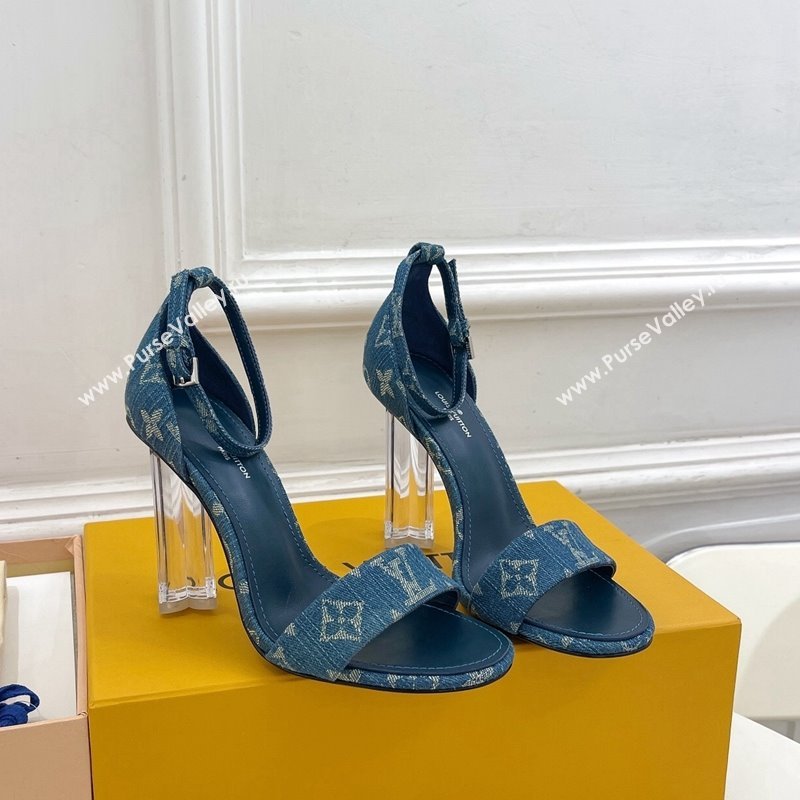 Louis Vuitton Blue Denim Sandals 10cm with Clear Heel 2024 0426 (MD-240426108)