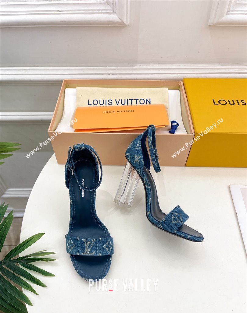 Louis Vuitton Blue Denim Sandals 10cm with Clear Heel 2024 0426 (MD-240426108)