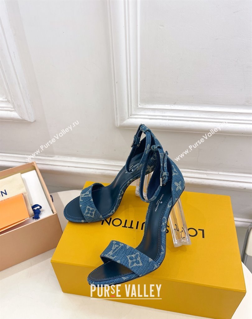 Louis Vuitton Blue Denim Sandals 10cm with Clear Heel 2024 0426 (MD-240426108)