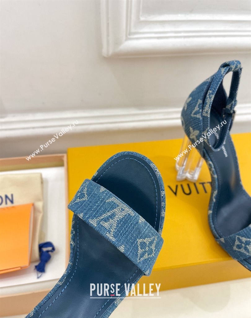 Louis Vuitton Blue Denim Sandals 10cm with Clear Heel 2024 0426 (MD-240426108)