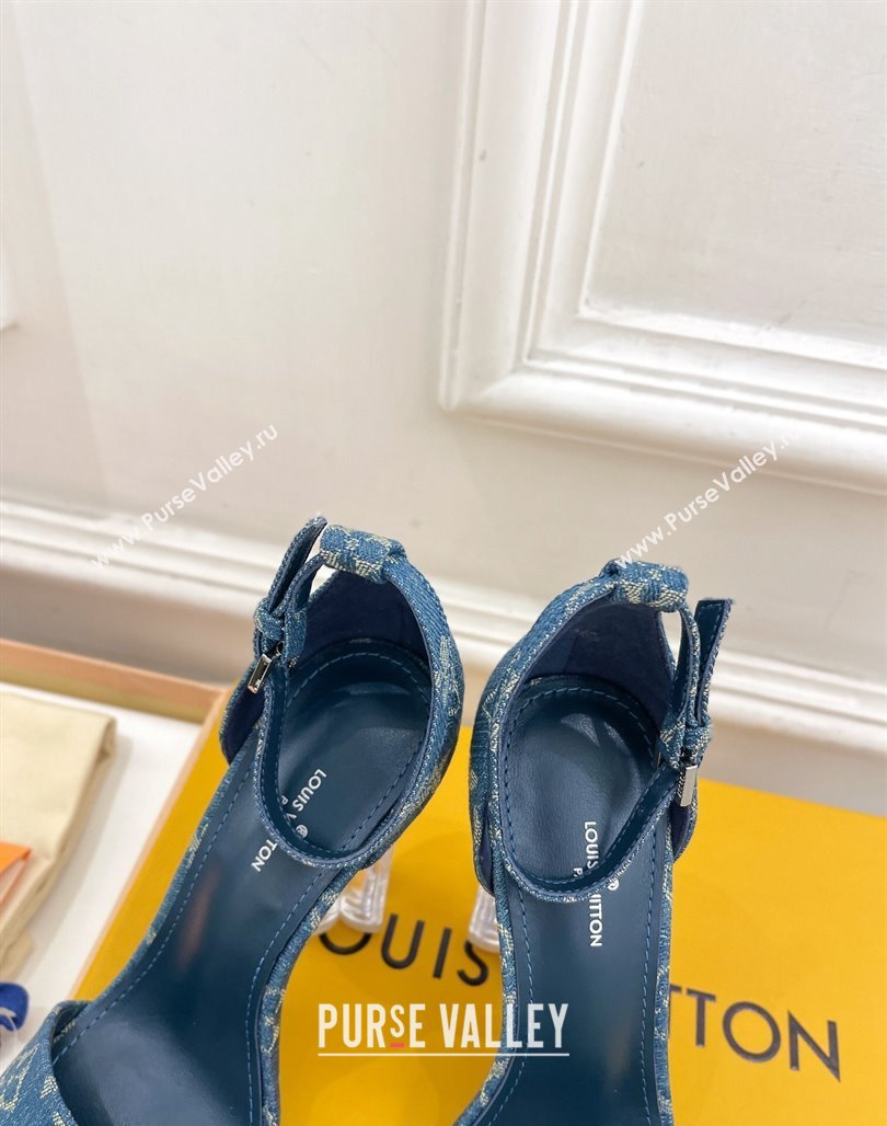 Louis Vuitton Blue Denim Sandals 10cm with Clear Heel 2024 0426 (MD-240426108)