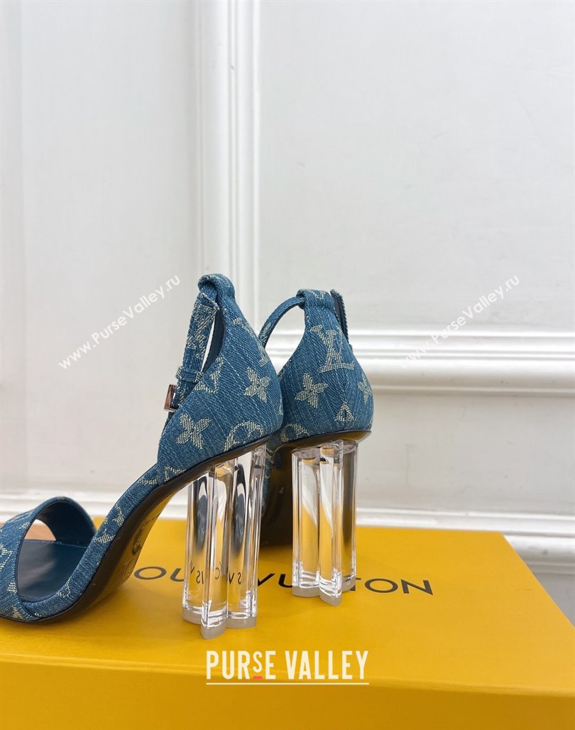 Louis Vuitton Blue Denim Sandals 10cm with Clear Heel 2024 0426 (MD-240426108)