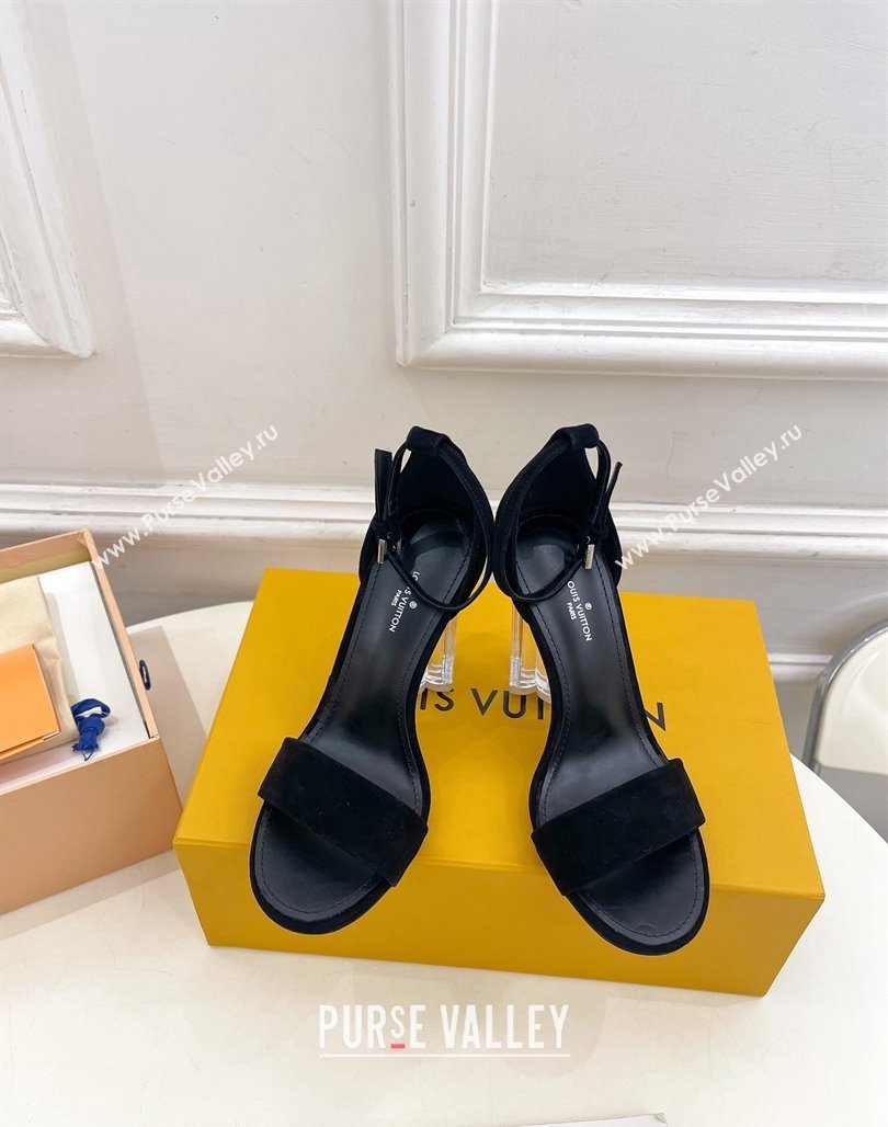 Louis Vuitton Black Suede Sandals 10cm with Clear Heel 2024 0426 (MD-240426110)