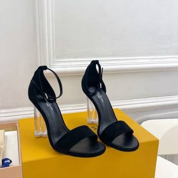 Louis Vuitton Black Suede Sandals 10cm with Clear Heel 2024 0426 (MD-240426110)